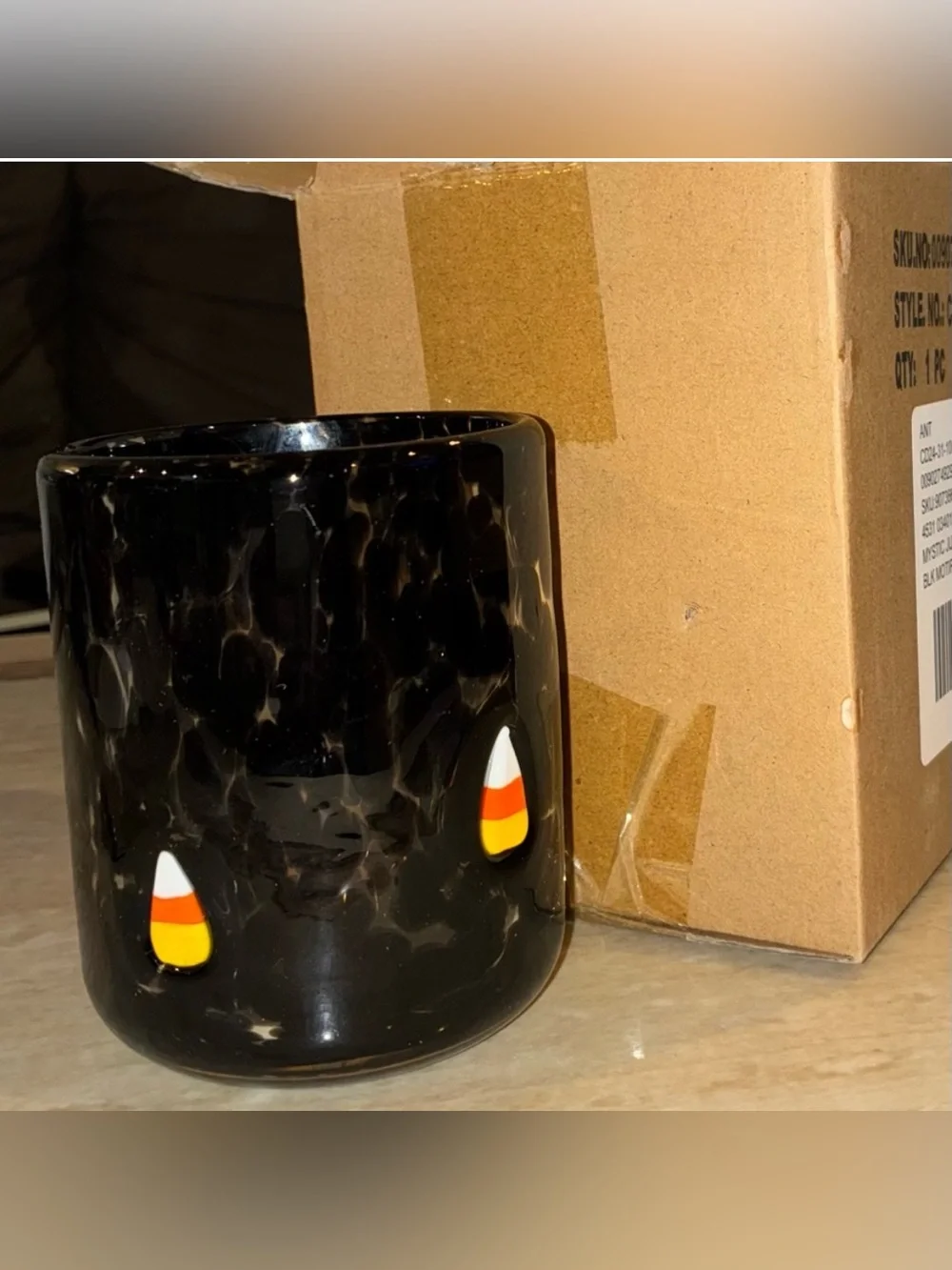 NIB Anthropologie Candy Corn Mystic‎ Icon Drinking Glass Handblown Collectible